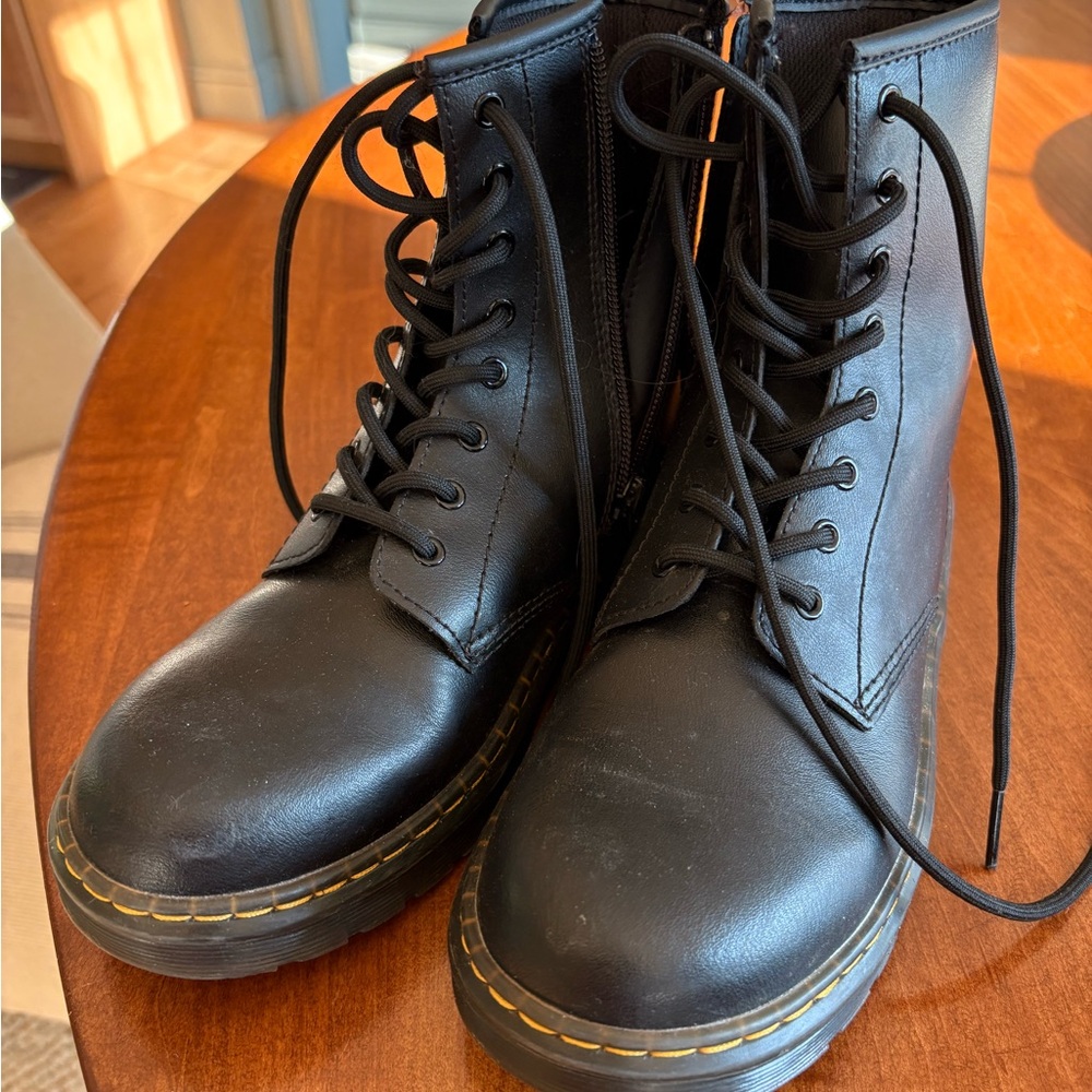 Black Leather Lace-Up Boots